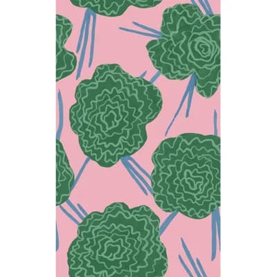 Susan Hable Floral Non-Pasted Satin Wallpaper Roll by Susan Hable — Green,Pink