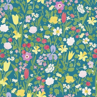Paule Marrot Floral Non-Pasted Satin Wallpaper Double Roll — Teal