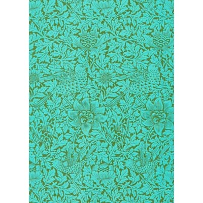 Bird & Anemone Wallpaper — Olive,Turquoise