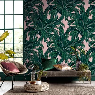 Daintree Palm Pearl Wallpaper — Pink
