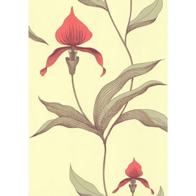 Orchid Floral Non-Pasted Wallpaper Roll — Lime,Red