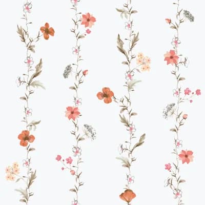 Spring Blossom Vertical Floral Garden 33' L x 21" W Wallpaper Roll — Coral,Taupe,White