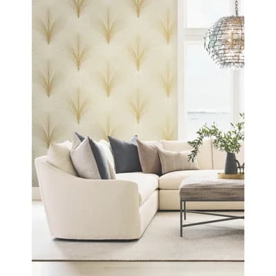 Papyrus Plume Floral Non-Pasted Metallic Wallpaper Roll — Beige