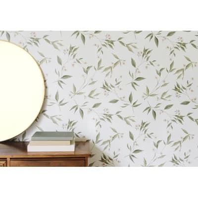 Floral Matte Wallpaper — White;Green