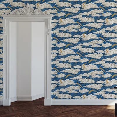 Josephine Munsey Juniper Matte Wallpaper Roll by Josephine Munsey — Blue,Ivory,Beige