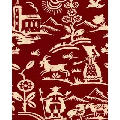 Tyrol Apres-Ski Non-Pasted Satin and Matte Wallpaper Roll — Beige,Red