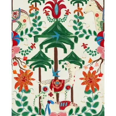 A WOODLAND TALE Cream Wallpaper — Taupe,Red,Green,Orange