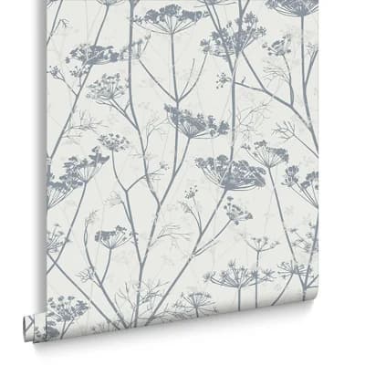Floral Non-Pasted Metallic Wallpaper Roll — Dove,Silver