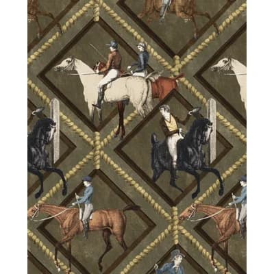 The Derby Geometric Non-Pasted Satin and Matte Wallpaper Roll — Blue,Brown,Gray,Taupe