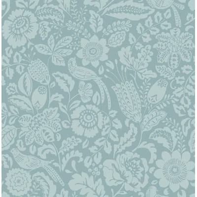 Marta Navy Floral Trail Wallpaper — Teal