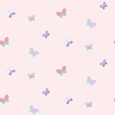 Just 4 Kids 2 Butterflies Design 33' L x 21" W Wallpaper Roll — Pink,Purple,Blue