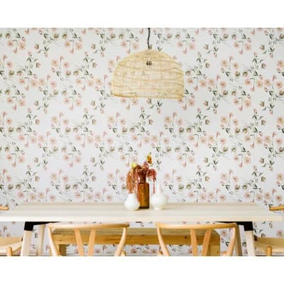 Floral Matte Wallpaper — Green;Pink