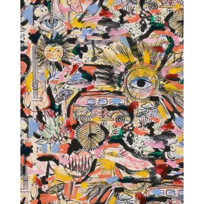 Woodstock Lifestyle Non-Pasted Satin and Matte Wallpaper Roll — Black,Blue,Pink,Yellow