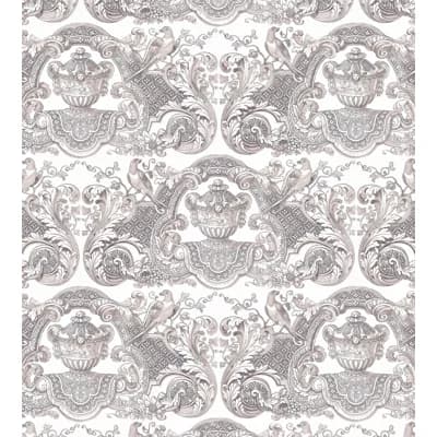 Royal Delft Damask and Toile Non-Pasted Metallic Wallpaper Roll — Gray