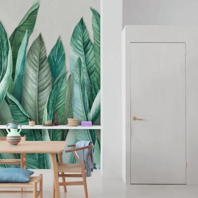 Orom II Collection Large Plant Leaf 62.5-inches wide x 9.18-feet high 3-panel Wall Mural — Green