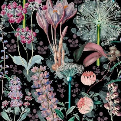 Florilegium Floral Non-Pasted Matte Wallpaper Roll — Mauve,Black