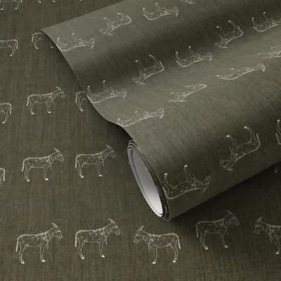 Burro Animal Print Non-Pasted Wallpaper Roll — Burros Olive Night I