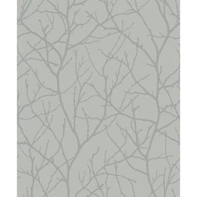 Trees Silhouette Floral Non-Pasted Metallic Wallpaper Roll — Blue,Silver