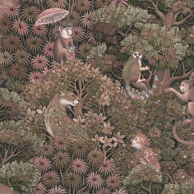 Graham & Brown Treetop Troop Damson Wallpaper — Pink
