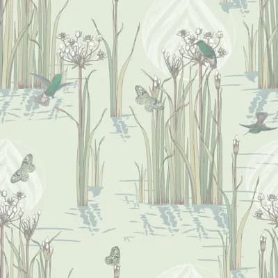 Yuki Osada Floral Non-Pasted Satin Wallpaper Double Roll — Green Morning