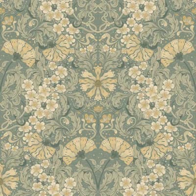 Ojvind Floral Non-Pasted Wallpaper Roll — Sea Green
