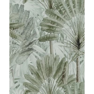 Tropical Wanderlust Non-Pasted Matte Wallpaper Roll — Green,Gray