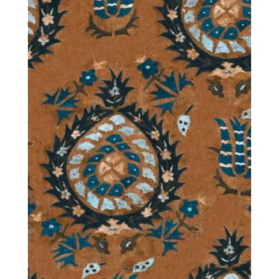 Transylvanian Roots Floral Non-Pasted Matte Wallpaper Roll — Sienna,Blue,Black