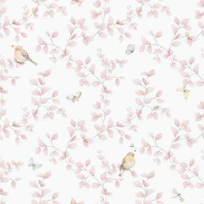 Bambino Collection Birdy and Leaf Trail Wallpaper Roll — Pink