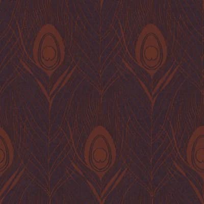 Absolutely Chic Peacock Feather Motif 33' L x 21" W Wallpaper Roll — Red,Lilac