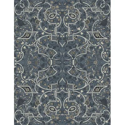 Yuki Osada Damask Non-Pasted Satin Wallpaper Double Roll by Yuki Osada — Faded Navy
