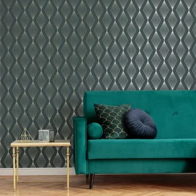 Roselyn Geometric Non-Pasted Matte and Metallic Wallpaper Roll — Emerald