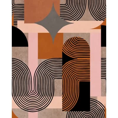 Revival (Mid Century Modern) Geometric Non-Pasted Matte Wallpaper Roll — Brown,Indigo,Orange,Red