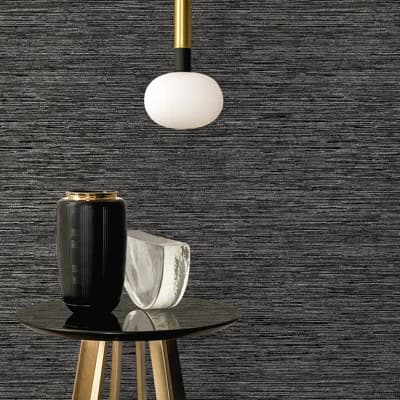 Metallic FX 2 Collection Shimmer Horizontal Stripe Wallpaper Roll — Black
