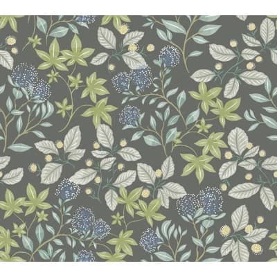 Mildred Charcoal Botanical Trail Wallpaper — Gray
