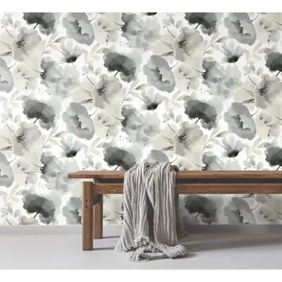 Floral Non-Pasted Matte Wallpaper Roll — Charcoal