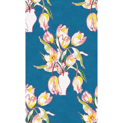 Floral Non-Pasted Satin Wallpaper Double Roll — Cerulean