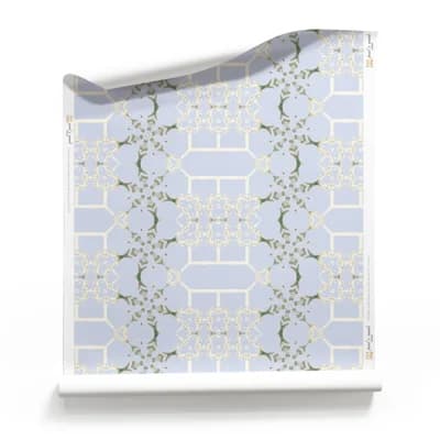 Arachne | Modern Chinoiserie Trellis Wallpaper Double Roll — Ivory,Blue,Gray,Beige
