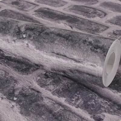 Brick Non-Pasted Metallic Wallpaper Roll — Black