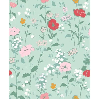 Paule Marrot Floral Non-Pasted Satin Wallpaper Double Roll — Pale Mint