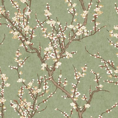 Spring Blossom Sakura Tree Design 33' L x 21" W Wallpaper Roll — Green