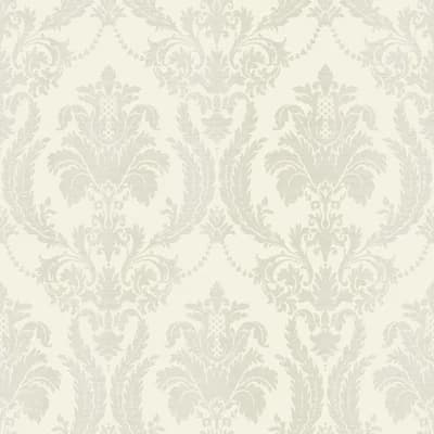 Italian Style Classic Floral Damask Wallpaper Roll — White