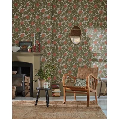 Rambling Rose Wallpaper — Emery Blue,Madder