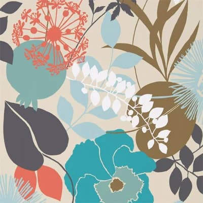 Doyenne Wallpaper — Sky,Olive,Coral