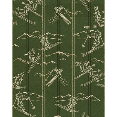 Tyrol Apres-Ski Non-Pasted Satin and Matte Wallpaper Roll — Green,Taupe