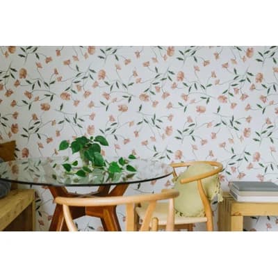Floral Matte Wallpaper — White;Green;Pink