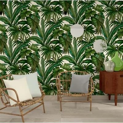 Palm Leaf White Green Wallpaper — Green