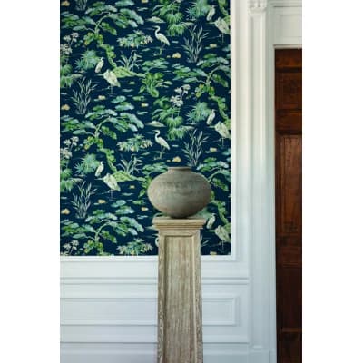Bridgewater Floral Non-Pasted Matte Wallpaper Double Roll by Ronald Redding — Navy