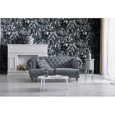 Feel Flocked Elephant Leaf Design 33' L x 21" W Wallpaper Roll — Blue