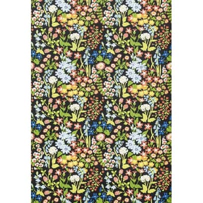 NYMPH FLORAL WALLCOVERING — Black,Light Blue,Green,Red