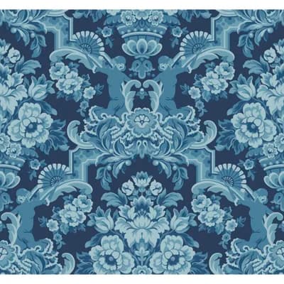 Lola Damask Non-Pasted Matte Wallpaper Roll — Blue,Midnight